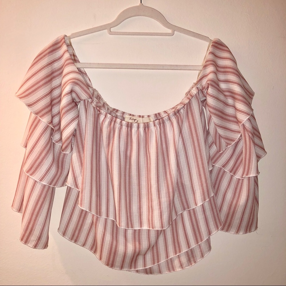 Pink striped off the shoulder top